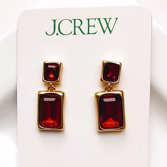 NWT J.CREW Faceted gemstone drop earrings Red - Picture 2 of 6